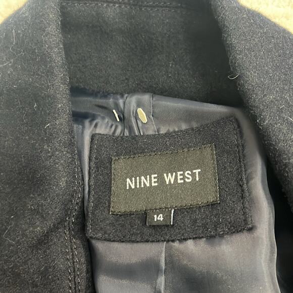 New Nine West navy double breasted wool blend collared button up pea coat 14 - Picture 6 of 13